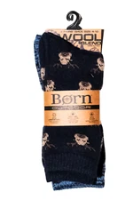 Born 2 Pair Navy Dear Blue Speckled Wool Blend Size 4-10 Outdoor Socks