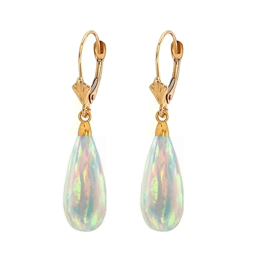 14k Yellow and White Gold White Opal Leverback Earrings - Picture 1 of 1