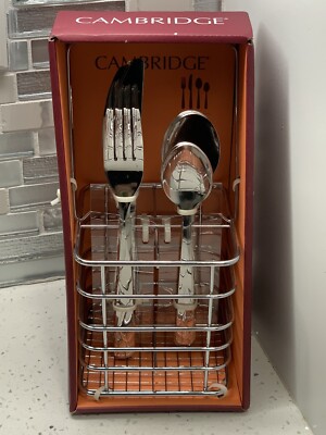 Cambridge 16 Piece Stainless Steel Flatware Service For 4 With Caddy utensil NEW
