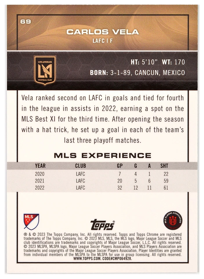 CARLOS VELA - 2023 Topps Chrome MLS Neon Green Lava #69 Los Angeles FC #/99 - Image 2 of 2