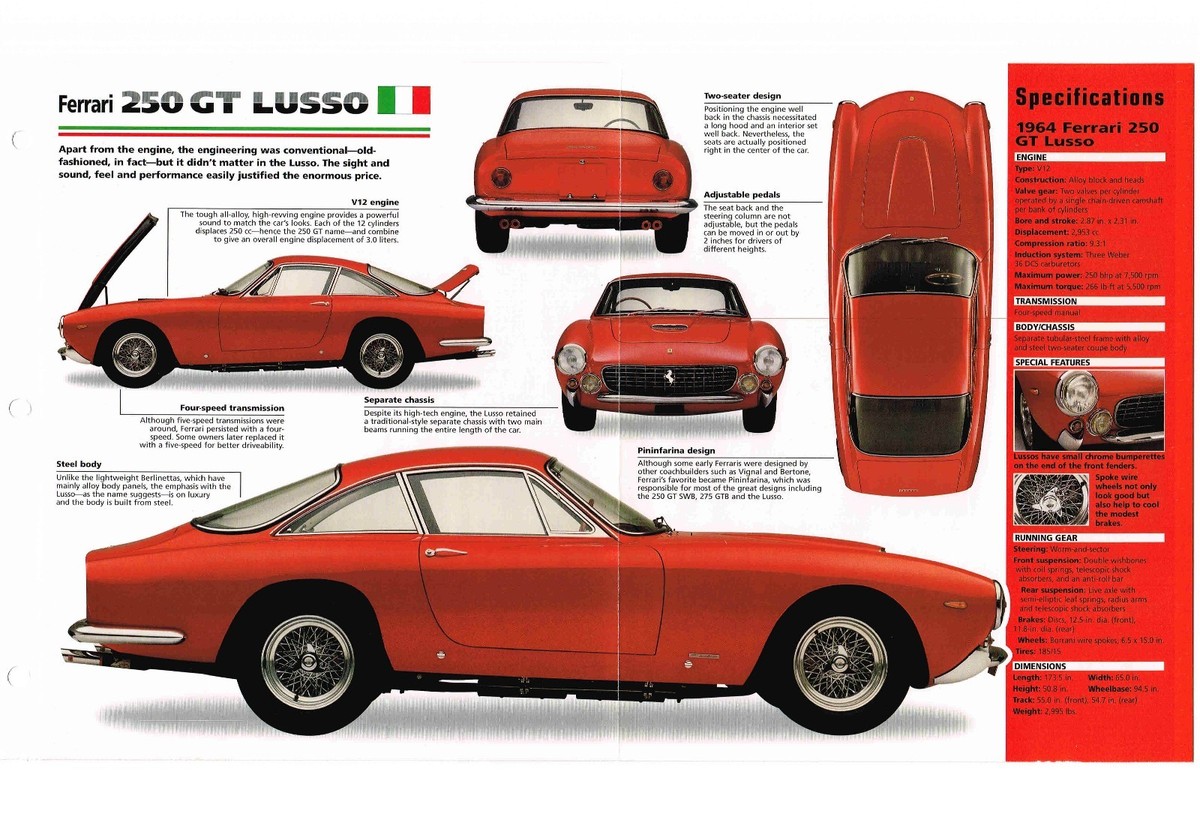 1962/1963/1964 FERRARI 250 GT LUSSO SPEC SHEET/Brochure | eBay
