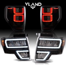 Ford F-150 Smoked Headlights FULL LED Headlights W/Animation+SMOKED Tail Lights For Ford F-150 F150 2009-2014