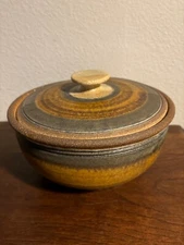 Rare John Gerletti Art Pottery Jar w/ Lid Brown Earth Tones Signed
