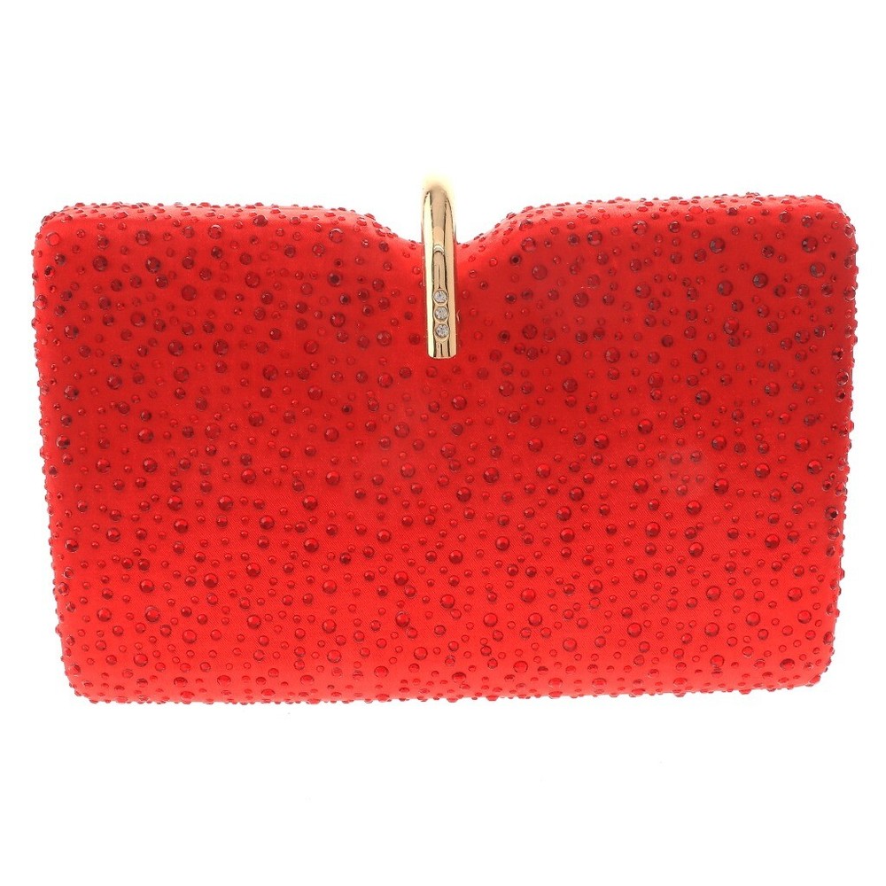 Gold Tone Fashion Satin Rhinestone Clutch Evening Bag BZY169-RED