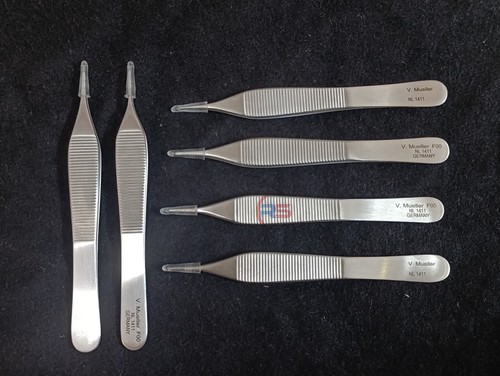 LOT OF 6 V. Mueller NL1411 Adson Micro Tissue Forceps, 1 x 2 Teeth, 4.75 - Picture 4 of 4