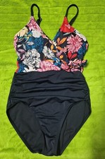 Time and True Women's One Piece Floral Black Bathing Suit Size S 4-6