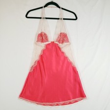 Victorias Secret Satin Slip Womens Medium Halter Top Lingerie Lace Trim Pink