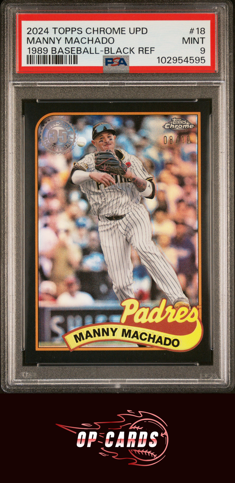 Manny Machado 2024 Topps Chrome Update 1989 #18 black refractor /10 PSA 9