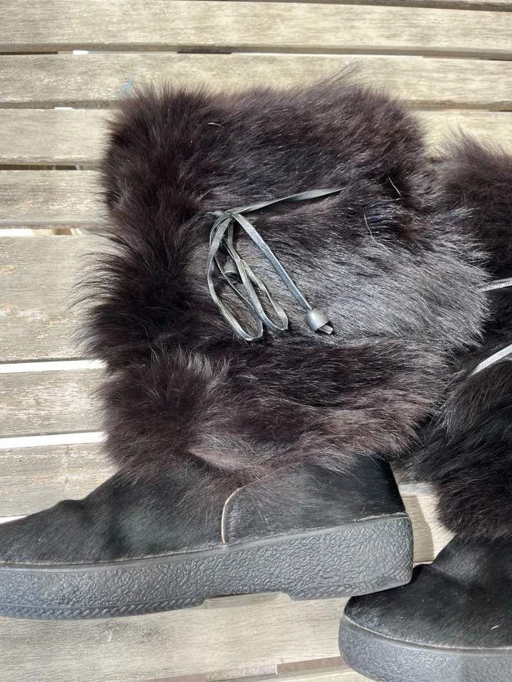 复古意大利黑色毛皮运动滑雪冬季靴 7 37 码正品 Oscar De La Renta — 第 2/4 张图片