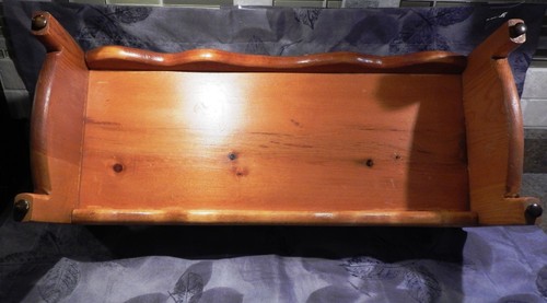 Baby Doll Bed, oak, about 22" long, 9" wide, with headboard & foot board.