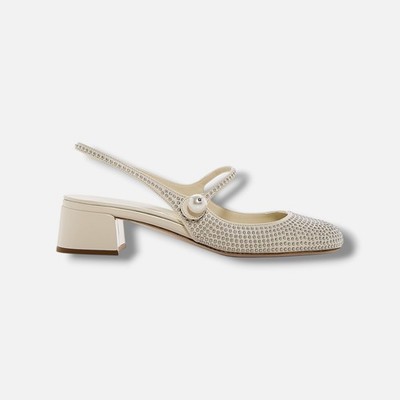 Miu Miu Women's Ivory Embellished Slingback Pumps Shoes Size EU:36