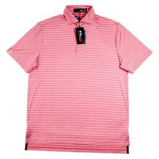 RLX Ralph Lauren Polo Shirt Mens M Pink White Stripe Golf Short Sleeve 110 NEW