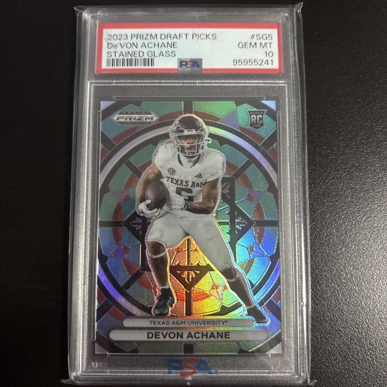 De'Von Achane 2023 Panini Prizm Draft Picks Stained Glass RC PSA 10 Case Hit SSP