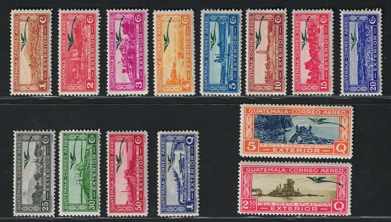 1935-36 Guatemala, Airmail, Quetzal Green Overprint, Yvert # 39-53, MH*