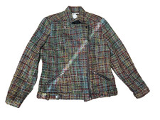 Coldwater Creek Shaped Blazer Jacket Womens 12 Multicolor Tweed Zip Front Moto