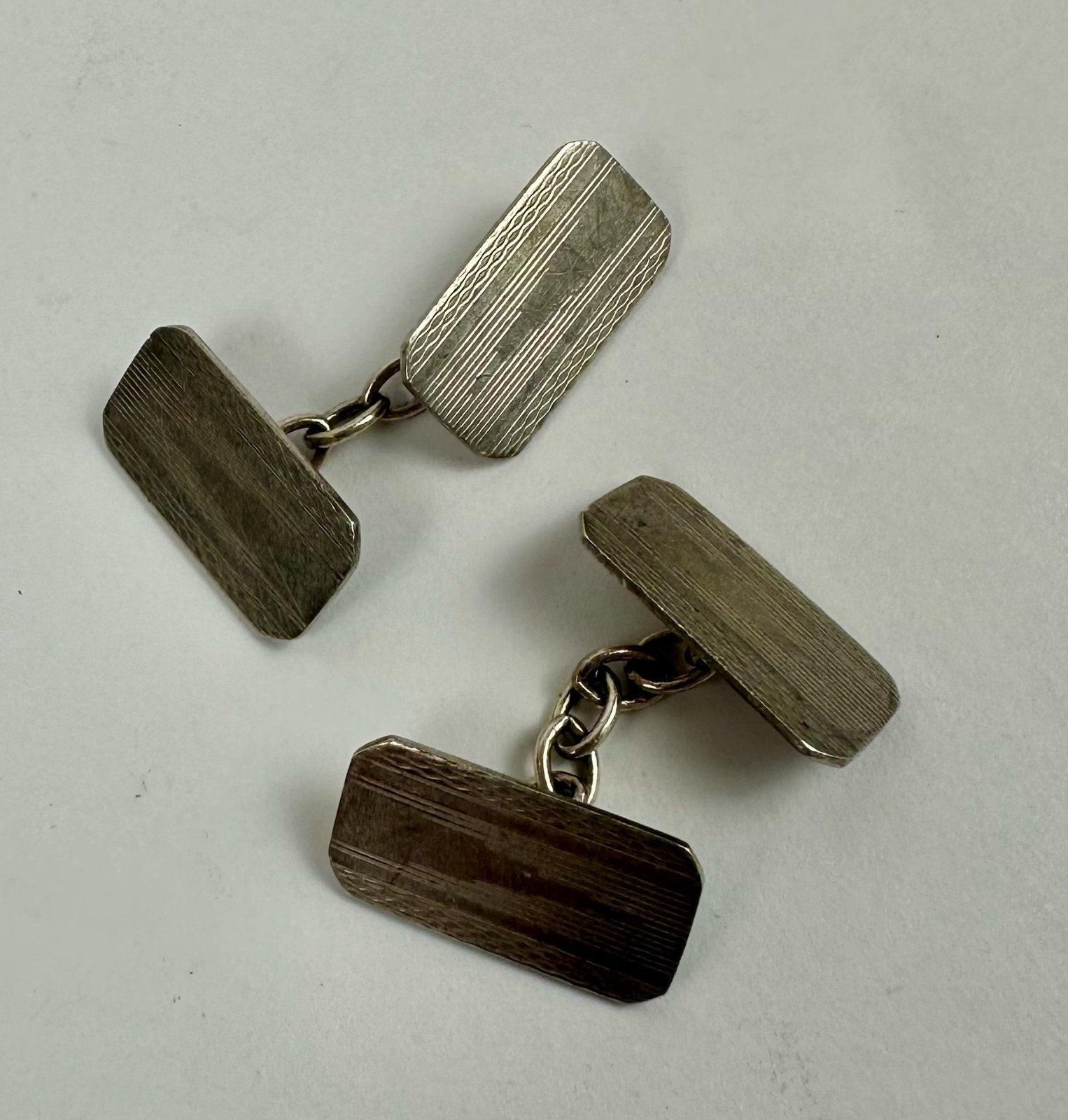 Vintage Solid Silver Chain-Link Cufflinks, Engine… - image 6