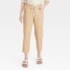 Mid-Rise Pull-On Pants Tan beige women s Medium M Universal Thread Relaxed Fit
