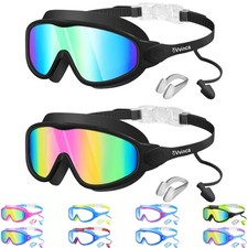 Kids Swim Goggles with Earplugs Nose Clip Anti-Fog UV for Age 3-15 Boys Girls