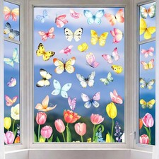 Konsait Spring Window Clings 9 Pcs Double Sided Watercolor Tulip Butterfly De...