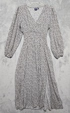 GAP Dress Womens Size Medium Brown Floral Smocked V Neck Midi Long Sleeve