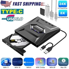 External CD DVD Drive, USB 3.0 Player Burner Writer for PC Laptop Windows 11,10