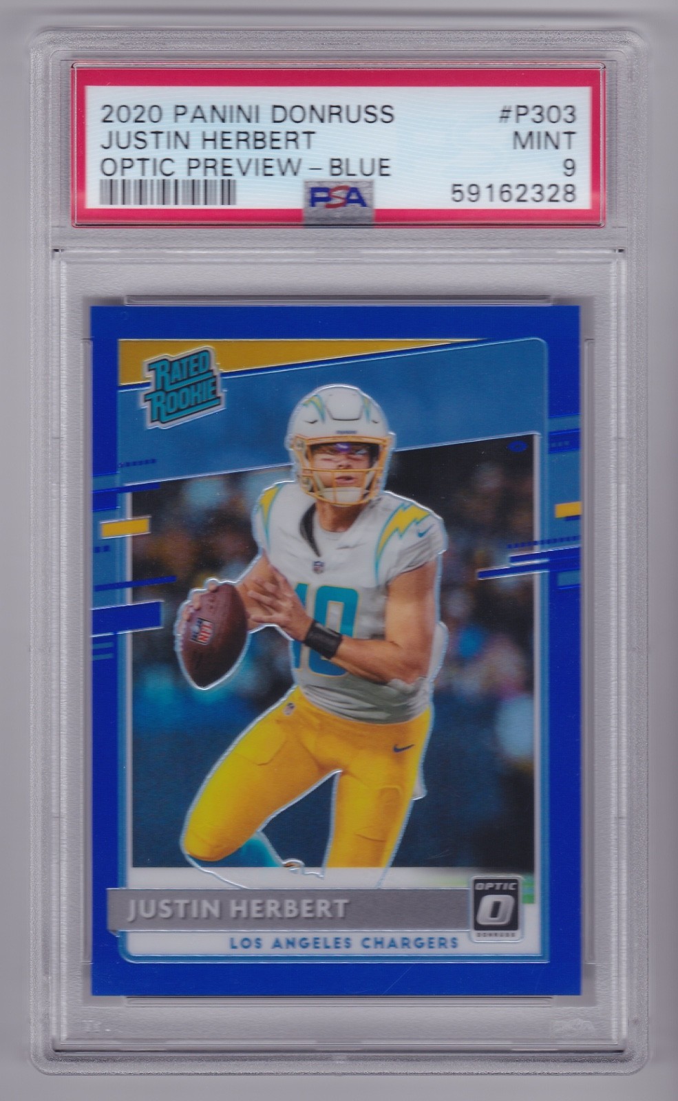 2020 Donruss Justin Herbert Blue Optic Preview Rated Rookie #P-303 095/125 PSA 9