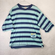 Vintage Lee Sun Trek International Striped T-Shirt Mens Large Teal Navy USA Made