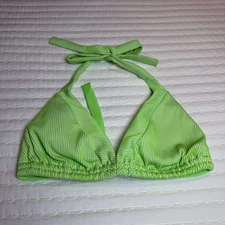 Luli Fama Triangle Bikini Top Size D Cup Green & White Strip Striped