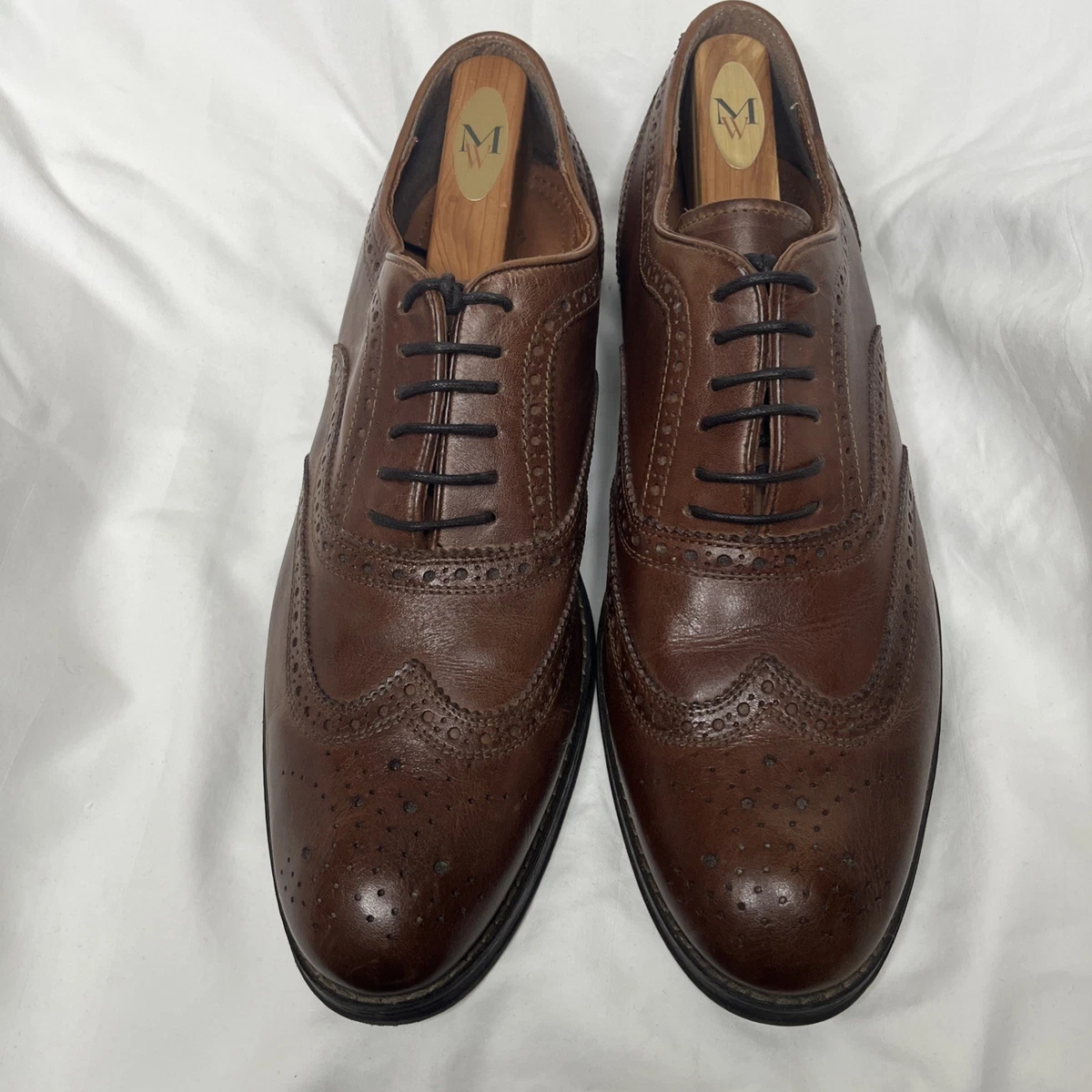 Vintage Stafford Longwing Derby Shoes 9.5 EEE Brogue Gunboat USA Made Vintage 1970s Brown Leather Wingtip Oxfords - Men main image 2