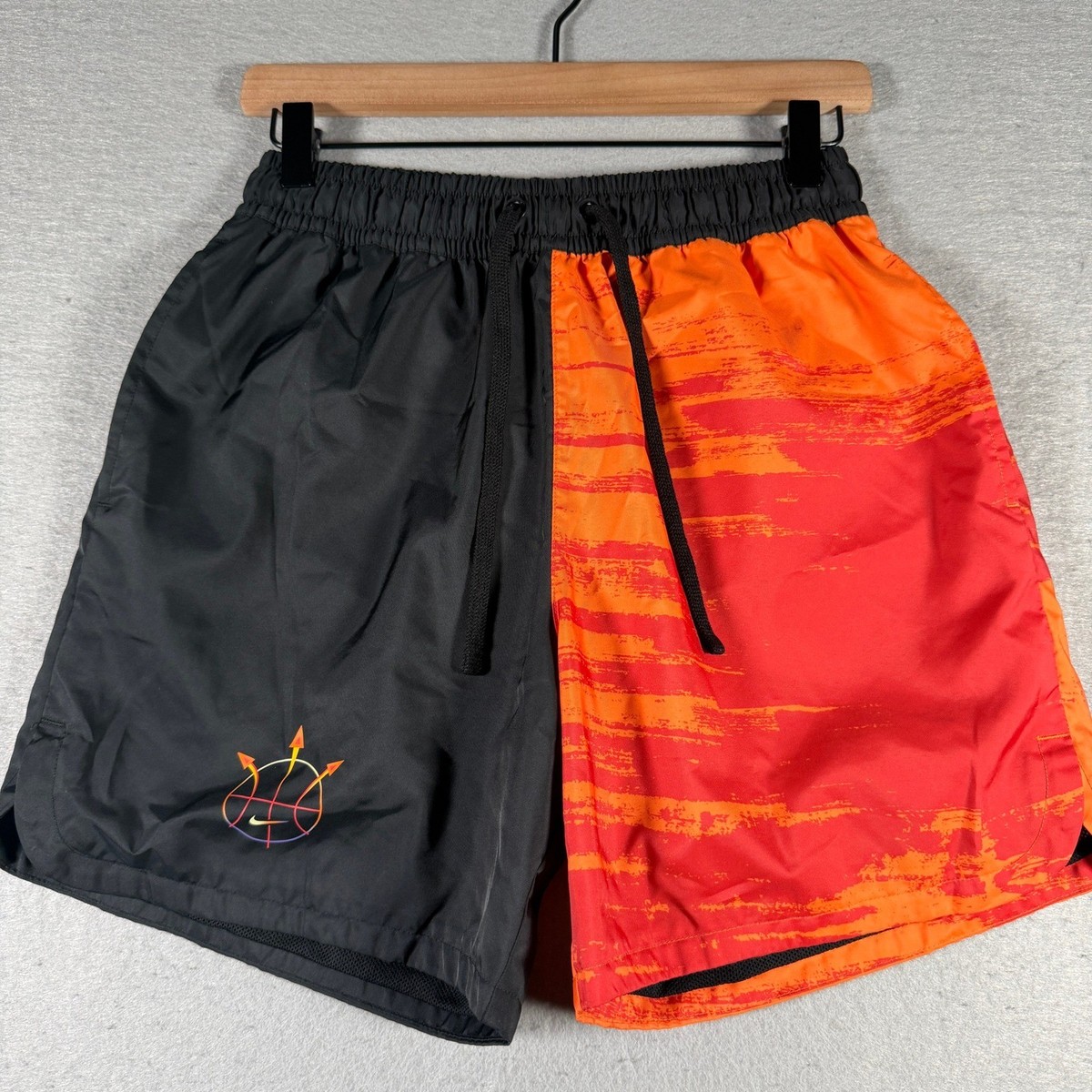 Nike Mens Basketball Shorts Black Orange Split Graphic DV9605-010