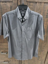 Men's Size Small (14-14 1/2) Van Heusen Flex Button Down Short Sleeve Shirt Gray