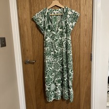 Womens Next Green & White Linen Blend Size 12 Summer Dress Excellent Condition