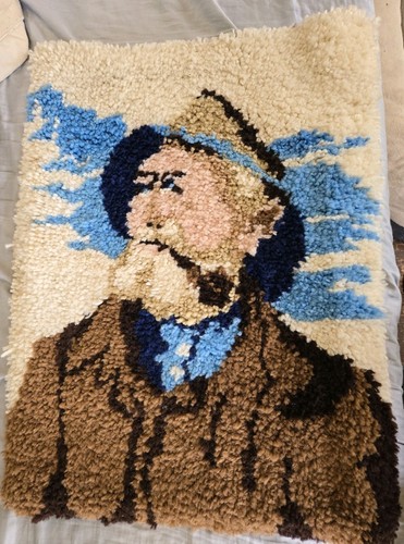 Vtg Old Man and the Sea The Fisherman Sea Captain Nautical Latch Hook 26 X 19