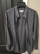 Yves Saint Laurent YSL Shirt Mens 16.5 32/33 Large Gray Collarless Long Sleeve