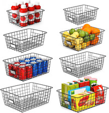 8 Set, Extra Large Wire Baskets for Organizing with Lables, Cabinet Pantry Organ