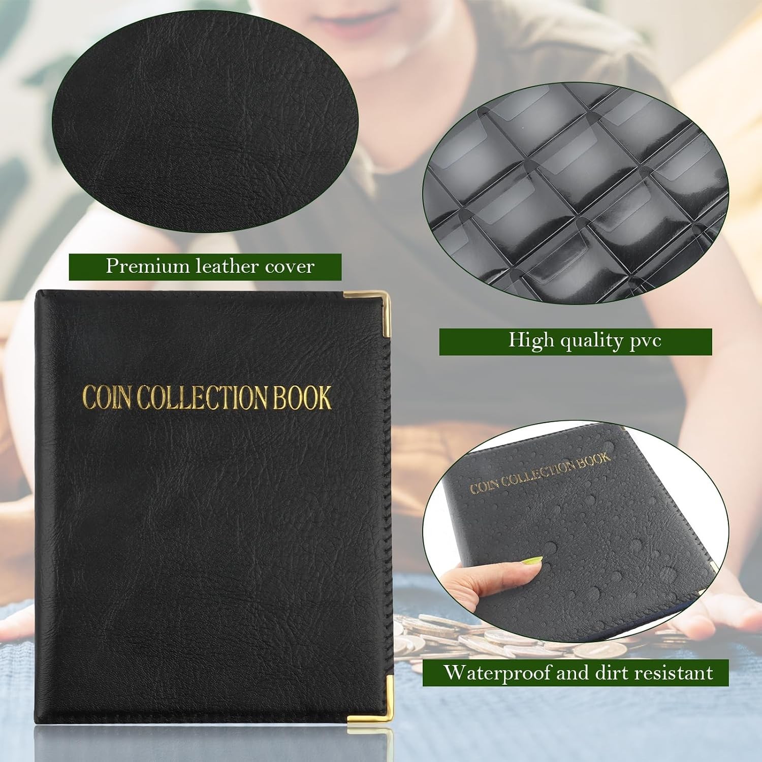 Album da Collezione Raccoglitore Di Monete 480 Tasche da 3,5x3cm Libro Nero foto 5