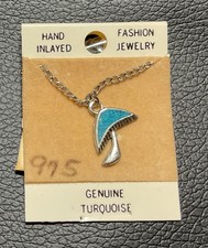 Vintage Nickle Silver Necklace Mushroom Plain Resin Filled Turquoise Size 3/8"