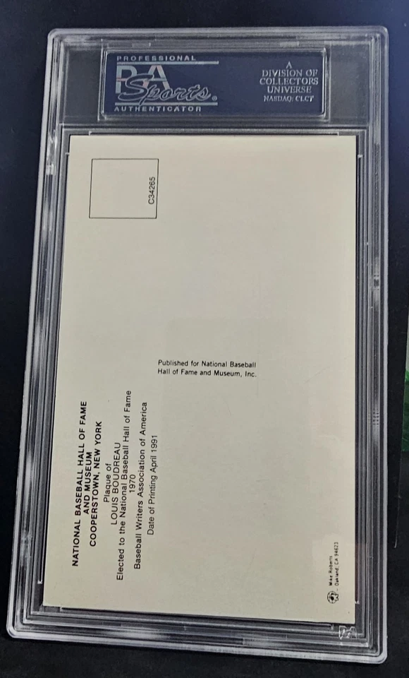 Lou Boudreau Hall of Fame Plaque Postcard Autograph - PSA DNA Authenticated - Image 2 of 2