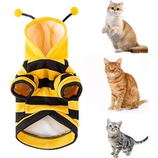 Soft Pet Bee Costume Hooded Breathable Stripes Design Cat Dog Clothes Winter War