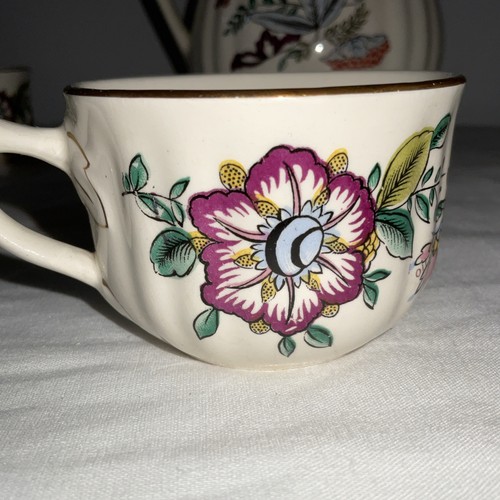 Vtg Teapot And 5 Cups Leaveno Italy Baronessa Diamond Stone - Picture 4 of 19
