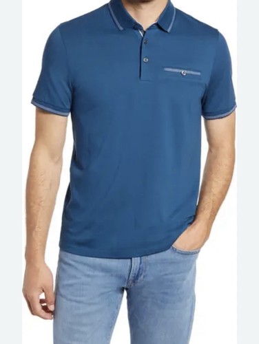 Neu mit Etikett Ted Baker London blau geknöpftes kurzärmliges Polohemd mit Tasche für Herren Größe 3 (M)