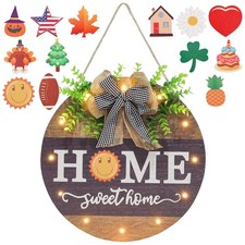 Interchangeable Welcome Sign for Front Door with 14 12 12 0.8in, Wood-Home