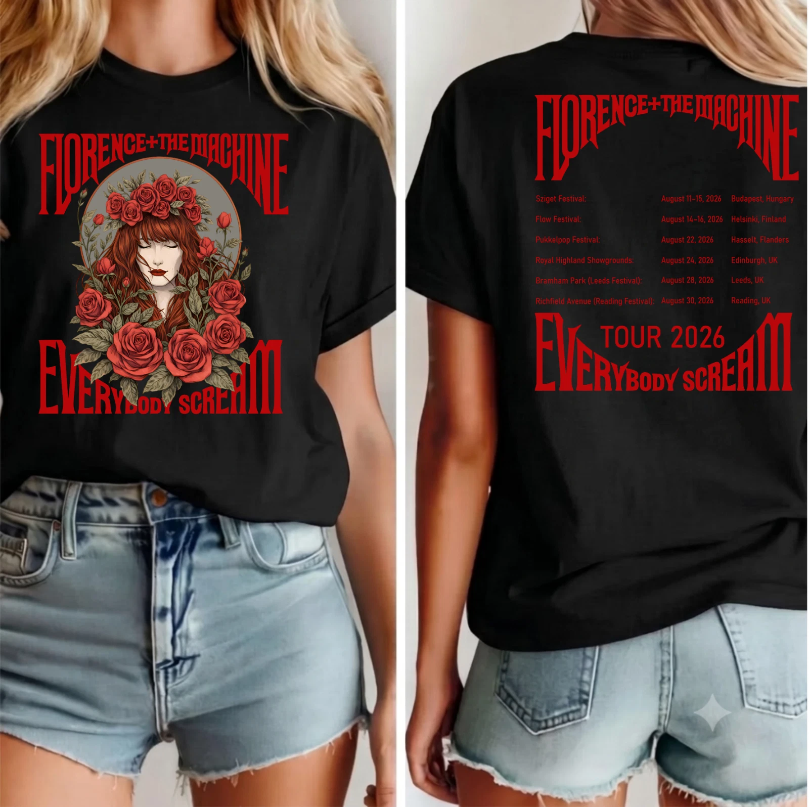 Florence and The Machine 2026 Tour T-Shirt, Everybody Scream Music Tour Shirt