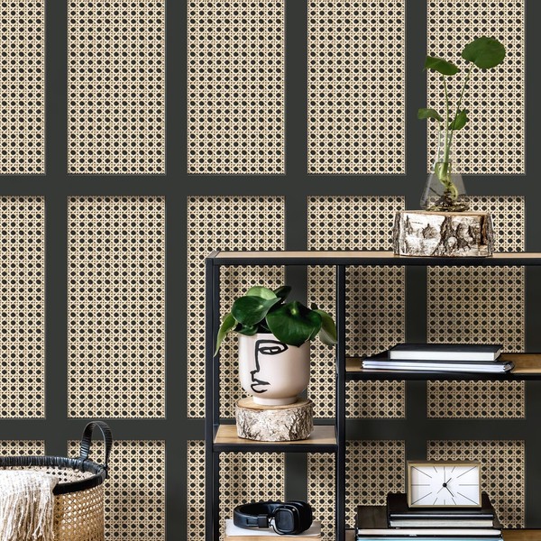 Fine Decor Cane Panel Tapete Realistischer 3D Effekt Rattan Mesh Schwarz FD42998-image