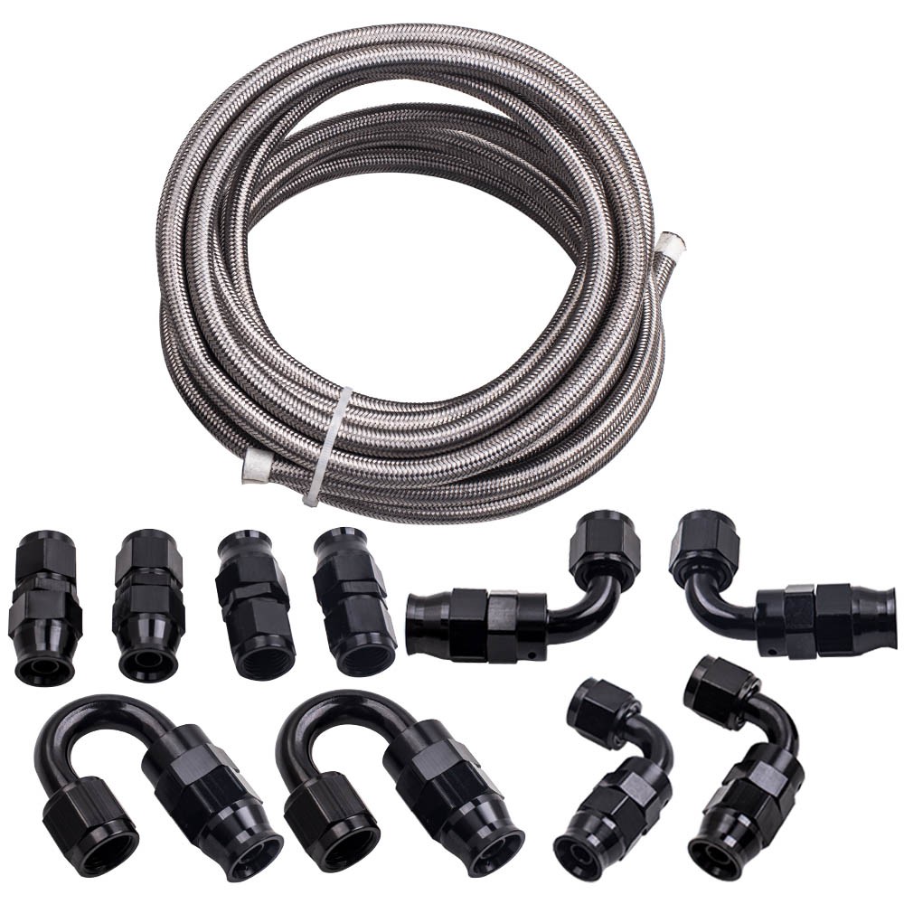 AN6 20FT Nylon Stainless Steel Braided Fuel Hose End Adapter Oil Line Set