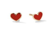 10K Gold Red Enamel Heart Studs