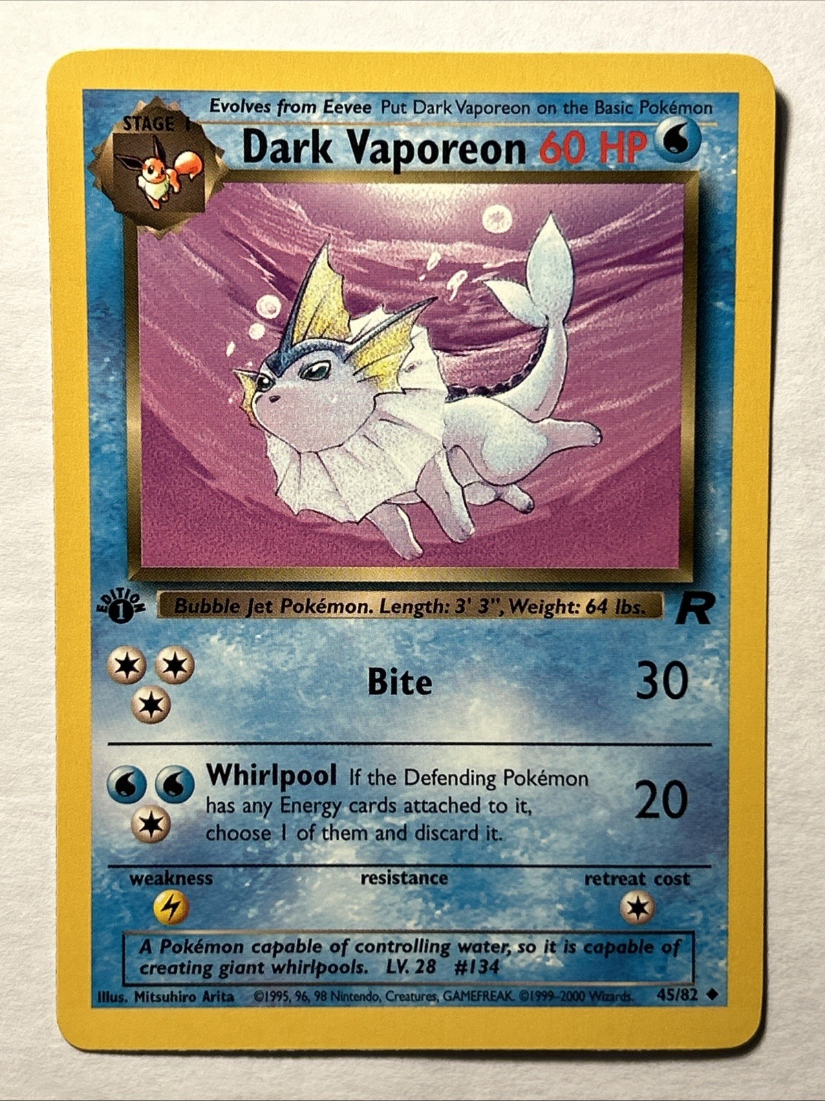 Dark Vaporeon Team Rocket 45/82 1st Edition Vintage Card Pokémon TCG WOTC NM