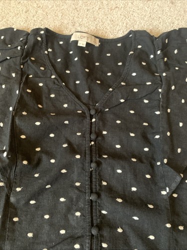 Ann Taylor LOFT Button Up Blouse Top Size SP Black Short Sleeve Polka Dot Shirt - Picture 2 of 4