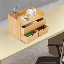 Desk Organizer Bamboo 3 Drawer Storage Box Modern Office Supplies Holder Natural