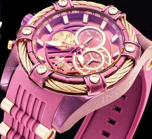 Invicta Men BOLT CHRONOGRAPH ROSE GOLD PURPLE CASE DIAL Strap Fashion 52mm Watch - Picture 8 of 11